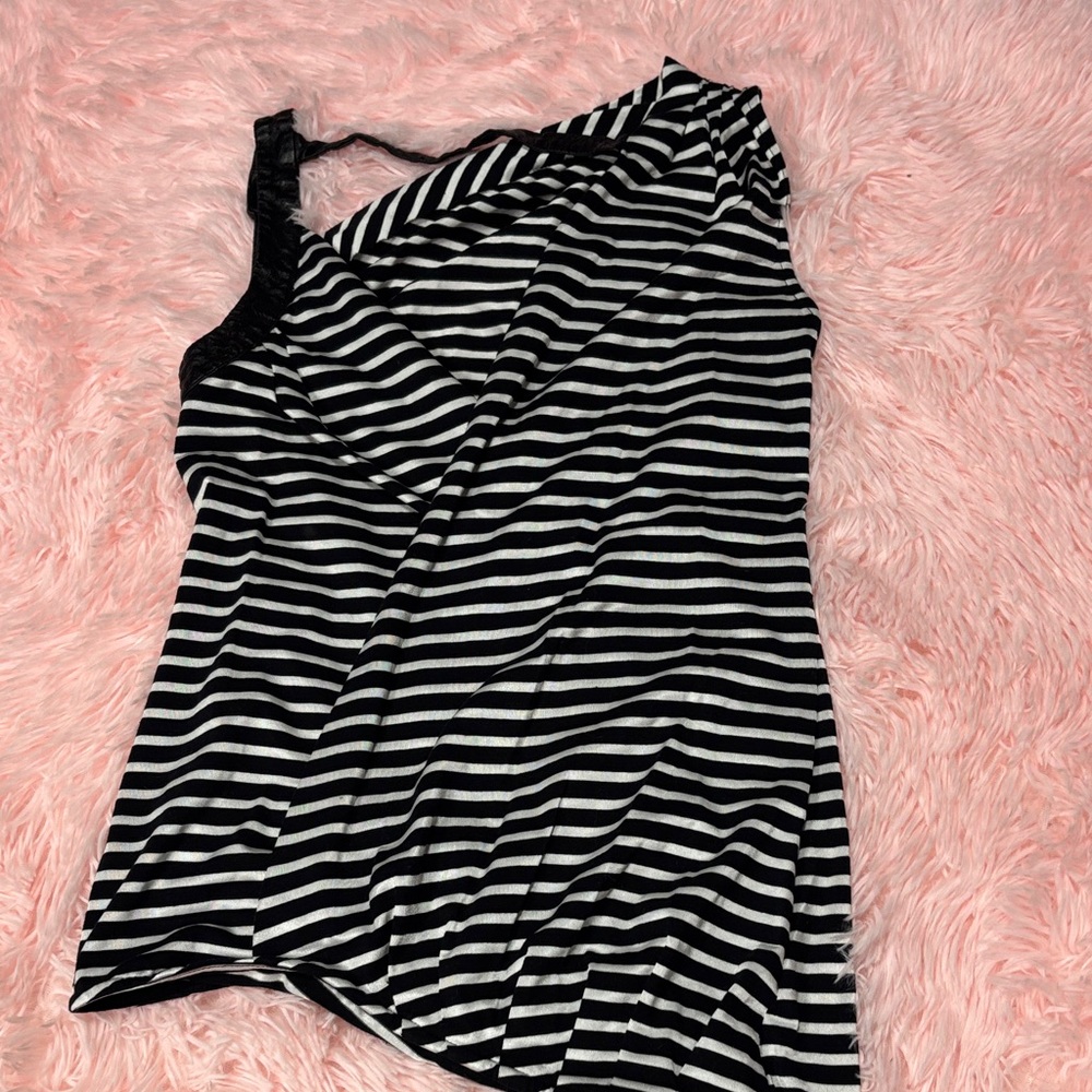 Bebe Black and White Striped Tank Top